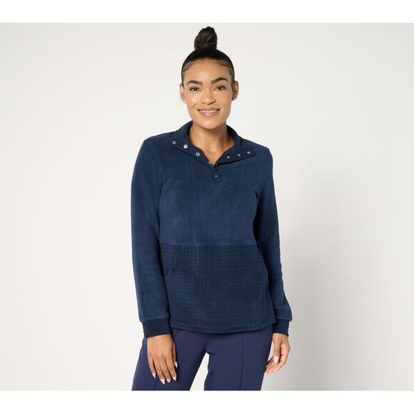 Cuddl Duds Women's Top Sz S Fleecewear with Stretch Grid Snap Front Blue A663015 - Picture 1 of 4